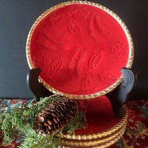4 Studio Nova Woodland Holly Christmas Dessert/Appetizer Plates‎ Handpainted